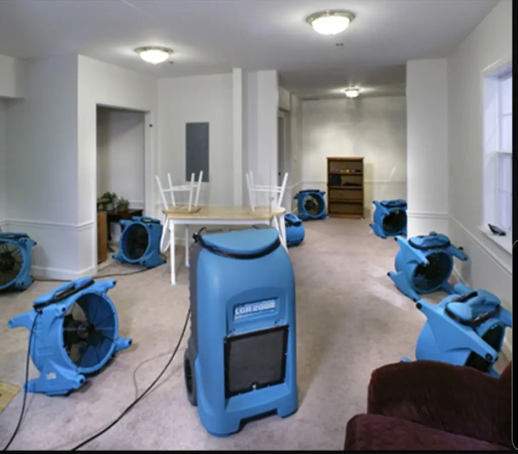 Air movers and dehumidifier setup for Water Extraction & Removal in Lower Windsor
